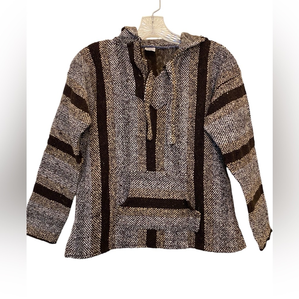 Baja Hoodie Boys Sz 12 Artesanias Brown/Tan Front Pocket